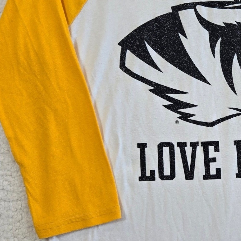 PINK Victoria's Secret Raglan Tee Women M White Yellow Collegiate Mizzou Tigers - Picture 10 of 10